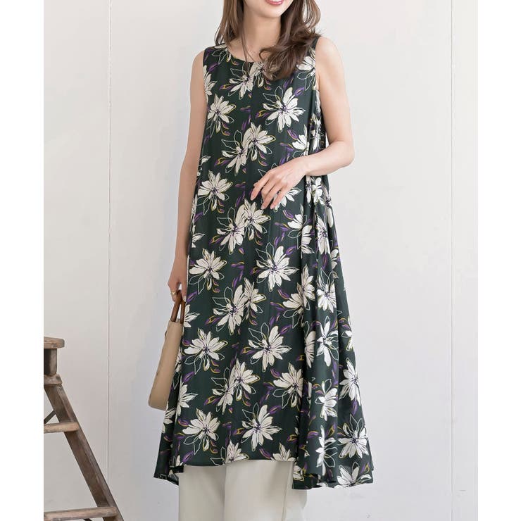 グリーン | レーヨンプリントフレアーワンピース | rps