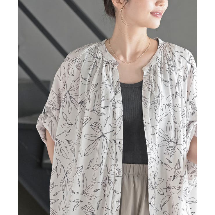 バンドカラーレーヨンプリントドルマンブラウス | rps | 詳細画像14 