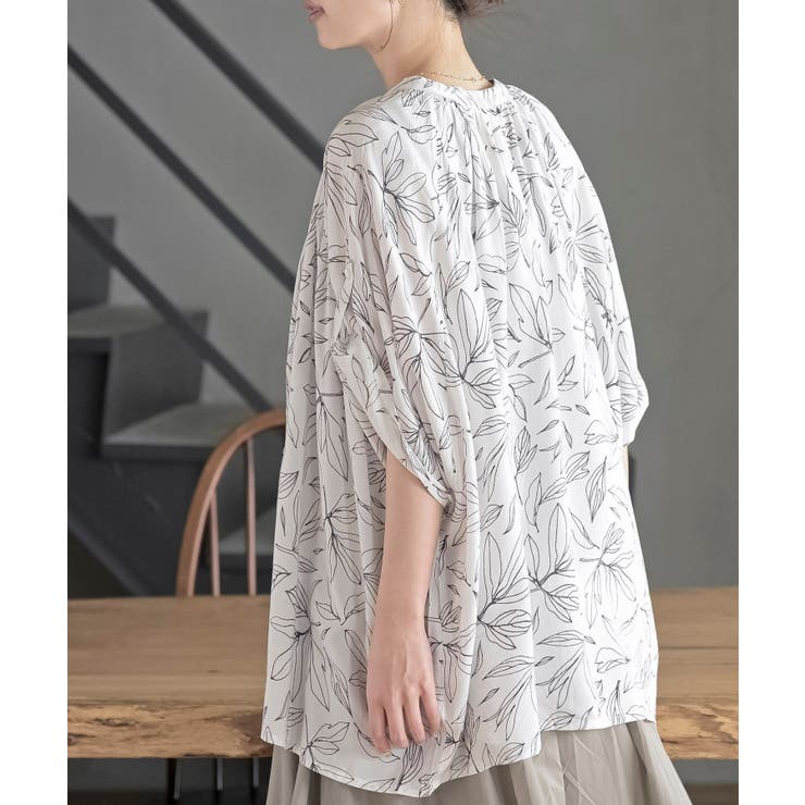 バンドカラーレーヨンプリントドルマンブラウス | rps | 詳細画像16 