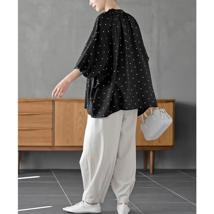 バンドカラーレーヨンプリントドルマンブラウス | rps | 詳細画像19 