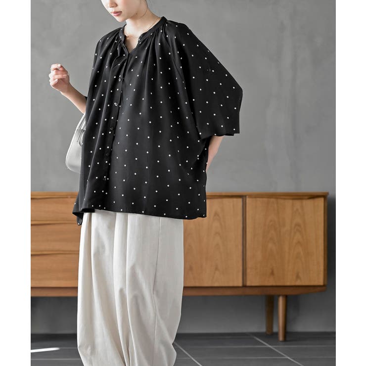 バンドカラーレーヨンプリントドルマンブラウス | rps | 詳細画像21 