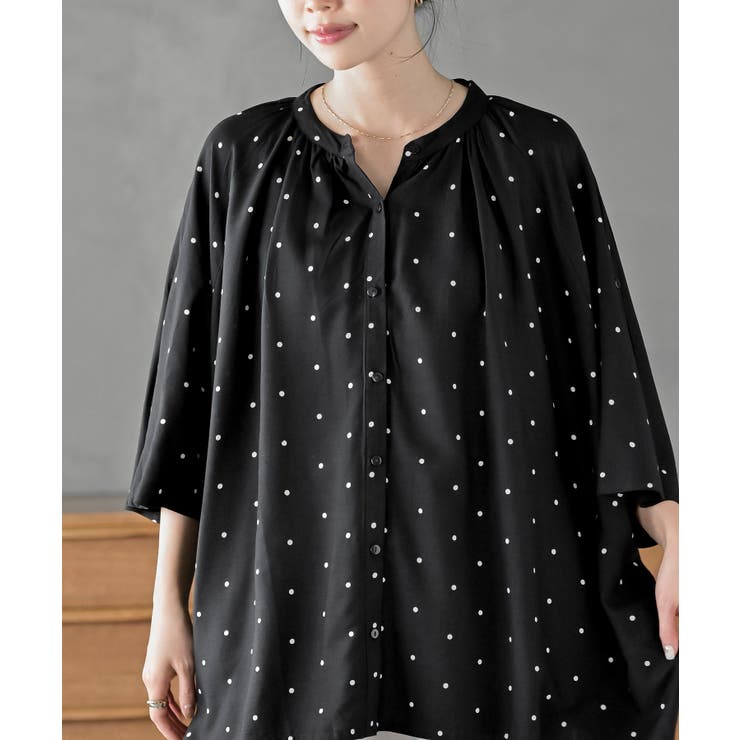 バンドカラーレーヨンプリントドルマンブラウス | rps | 詳細画像22 