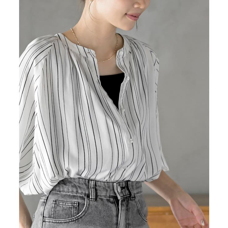 バンドカラーレーヨンプリントドルマンブラウス | rps | 詳細画像6 