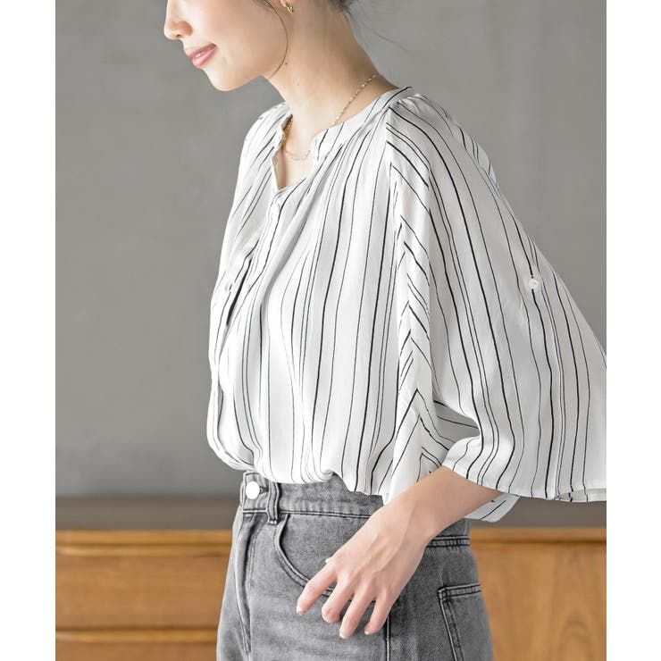 バンドカラーレーヨンプリントドルマンブラウス | rps | 詳細画像7 