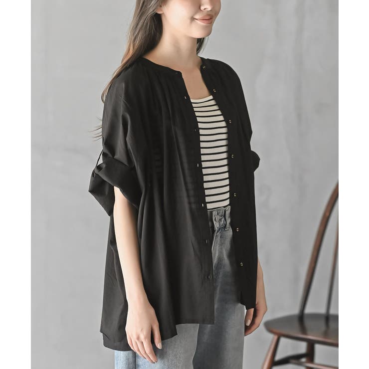 ブラック | バンドカラーコットンドルマンブラウス | rps