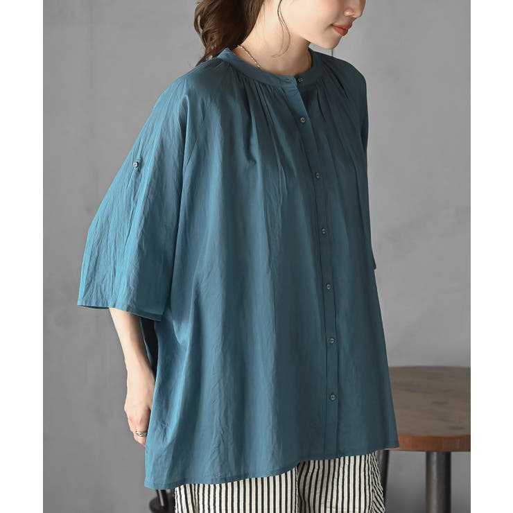 Bグリーン | バンドカラーコットンドルマンブラウス | rps