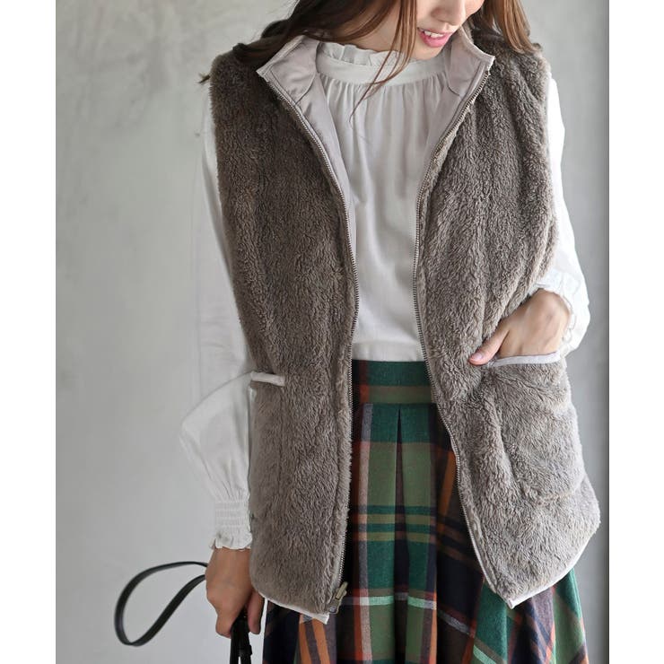 グレージュ | リバーシブルスタンドキルトベスト | rps