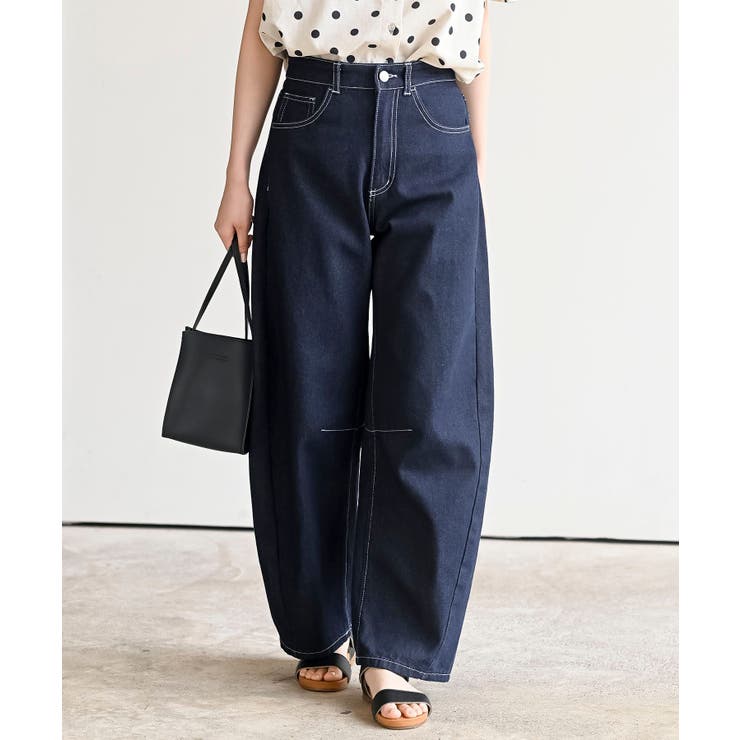 ネイビー | デニムバレルレッグパンツ | rps