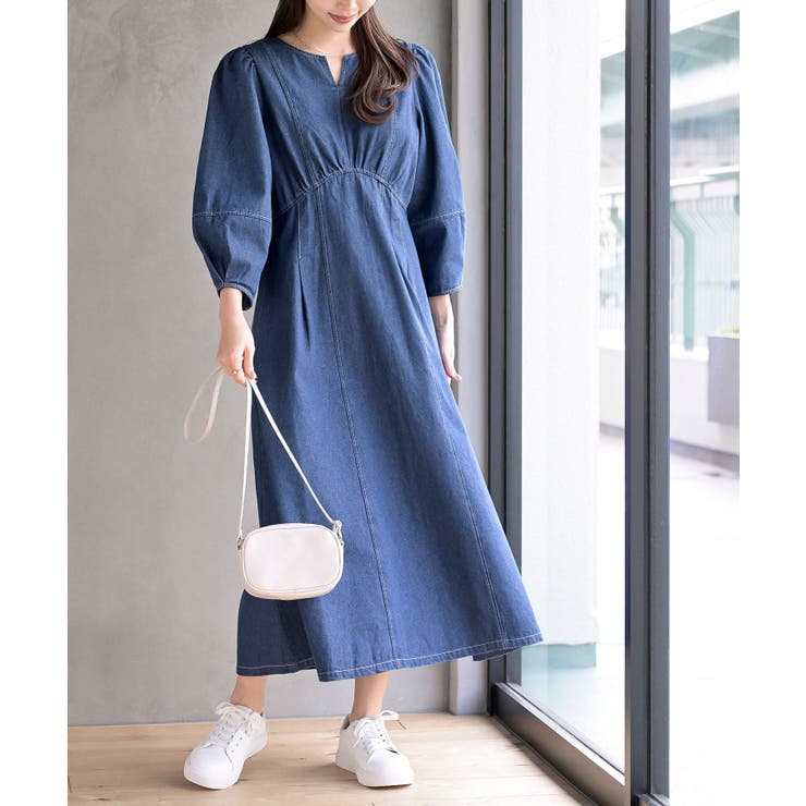古着】チャイナボタンデニムワンピース デニム チャイナボタン