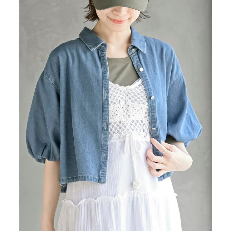 バルーンスリーブショート丈デニムシャツ[品番：RPSW0003725]｜rps