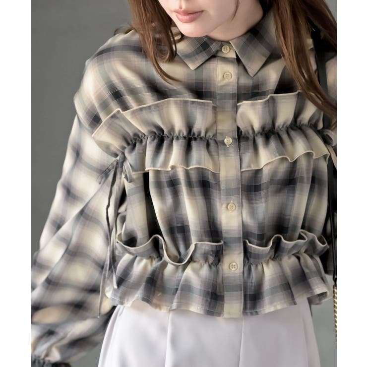 フリルリボンチェックキャンディ袖ブラウス | rps | 詳細画像14 