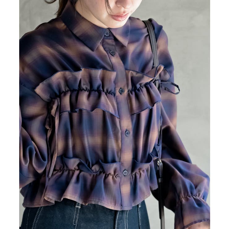 フリルリボンチェックキャンディ袖ブラウス | rps | 詳細画像22 