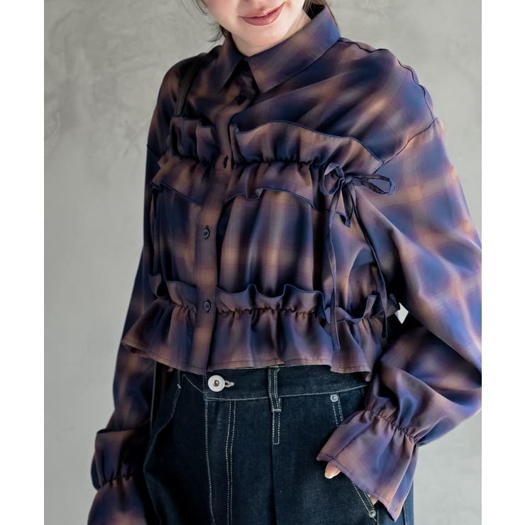 フリルリボンチェックキャンディ袖ブラウス | rps | 詳細画像25 