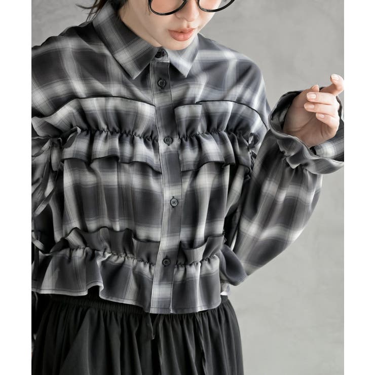 フリルリボンチェックキャンディ袖ブラウス | rps | 詳細画像6 
