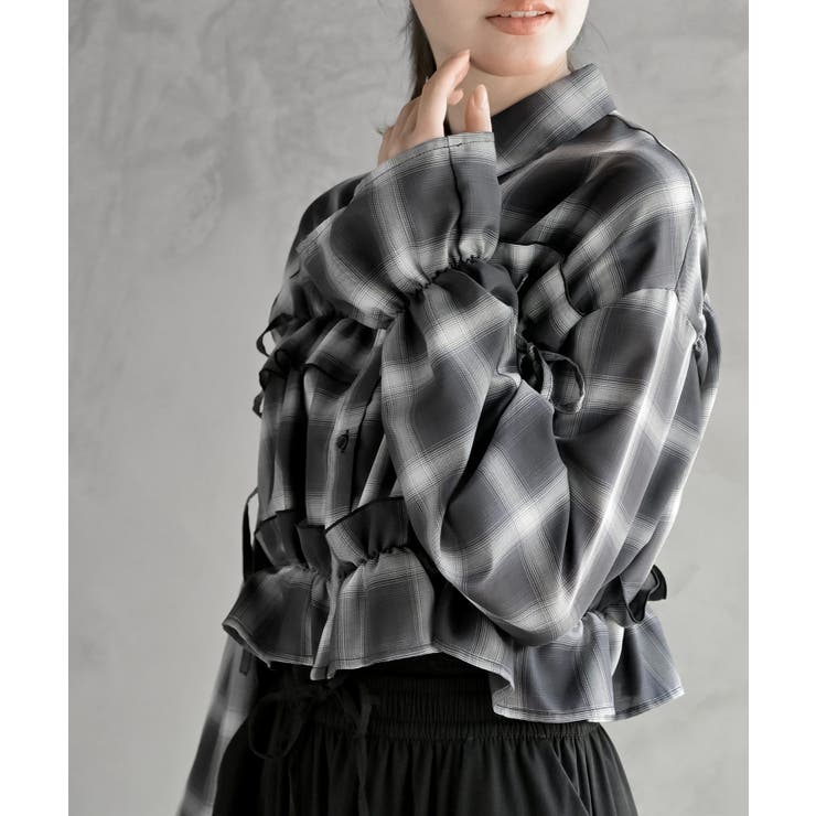 フリルリボンチェックキャンディ袖ブラウス | rps | 詳細画像9 