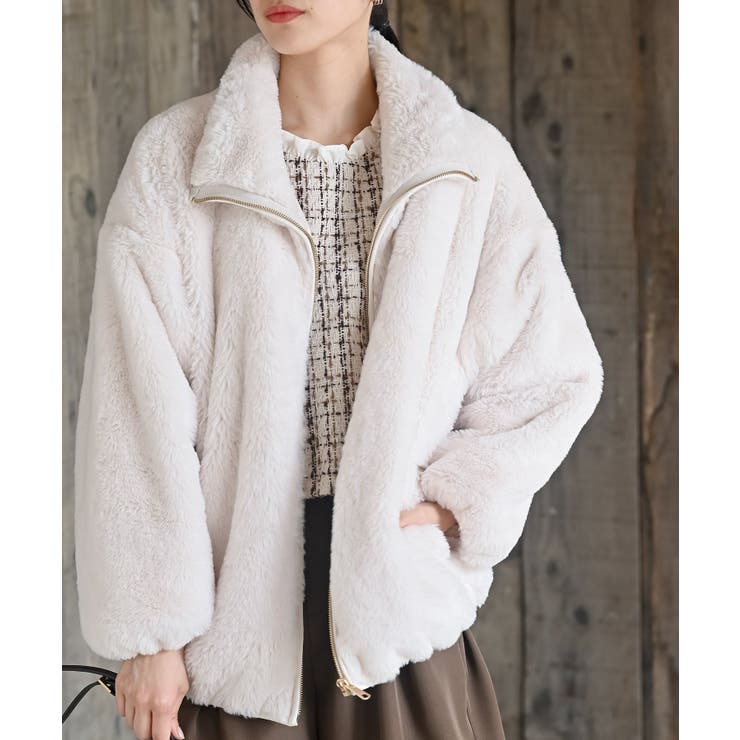 アイボリー | フェイクファースタンドコート | rps