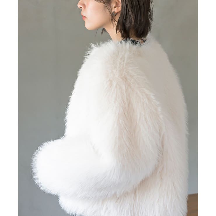 ロングフェイクファーノーカラーショートコート[品番