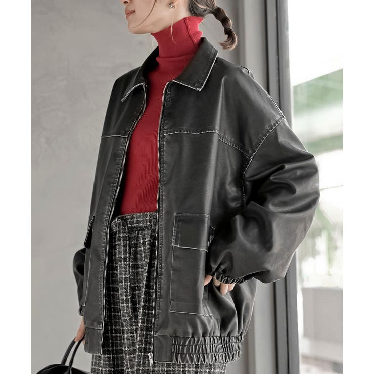 ブラック | フェイクレザーステンカラーブルゾン | rps