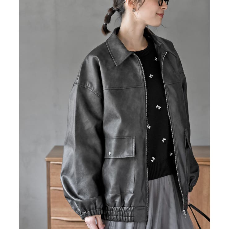 ブラック2 | フェイクレザーステンカラーブルゾン | rps