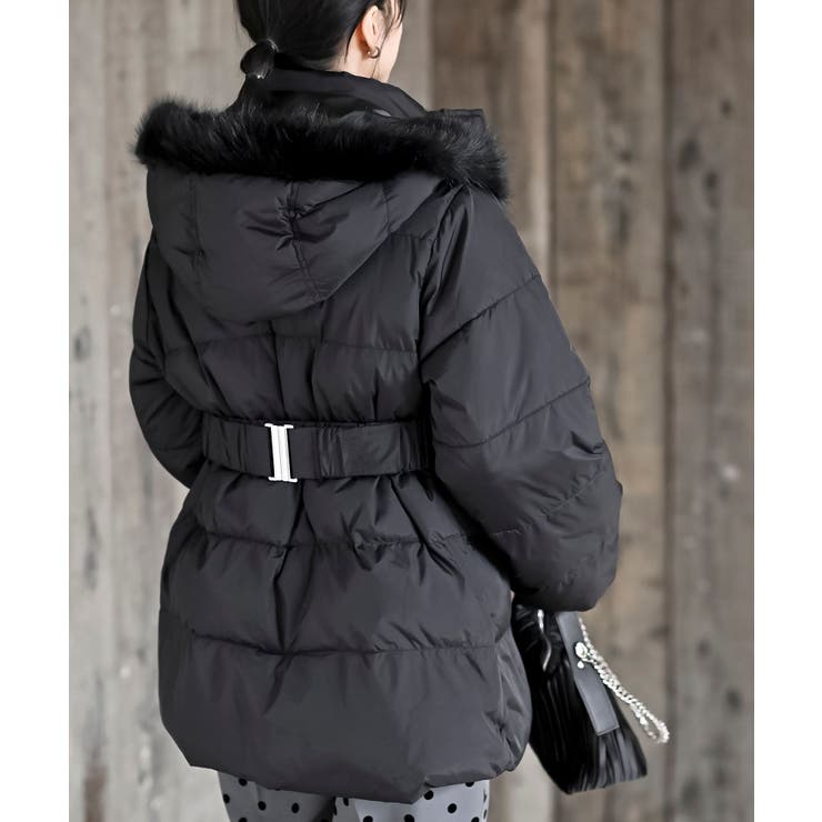 ベルト付き中綿フードフェイクファーミドルコート | rps | 詳細画像19 