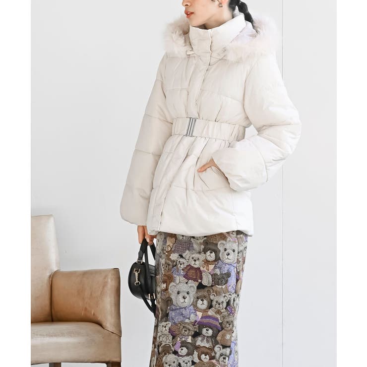 ベルト付き中綿フードフェイクファーミドルコート | rps | 詳細画像3 