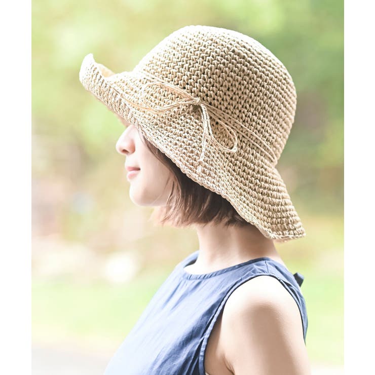 ベージュ | 手編みつば広ペーパーハット | rps