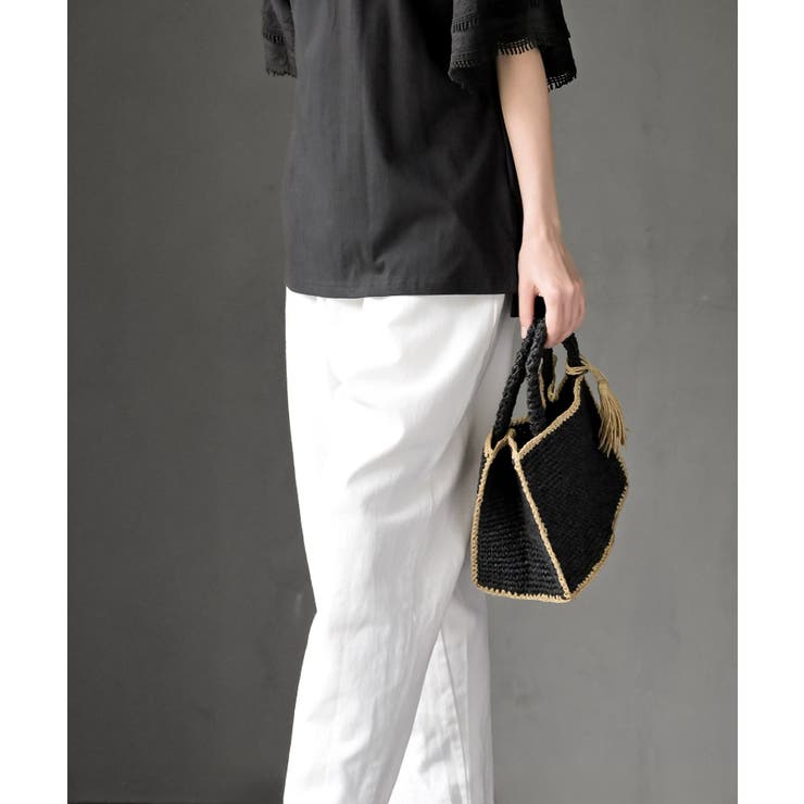 タッセル付き縁取りペーパーカゴバッグ | rps | 詳細画像5 