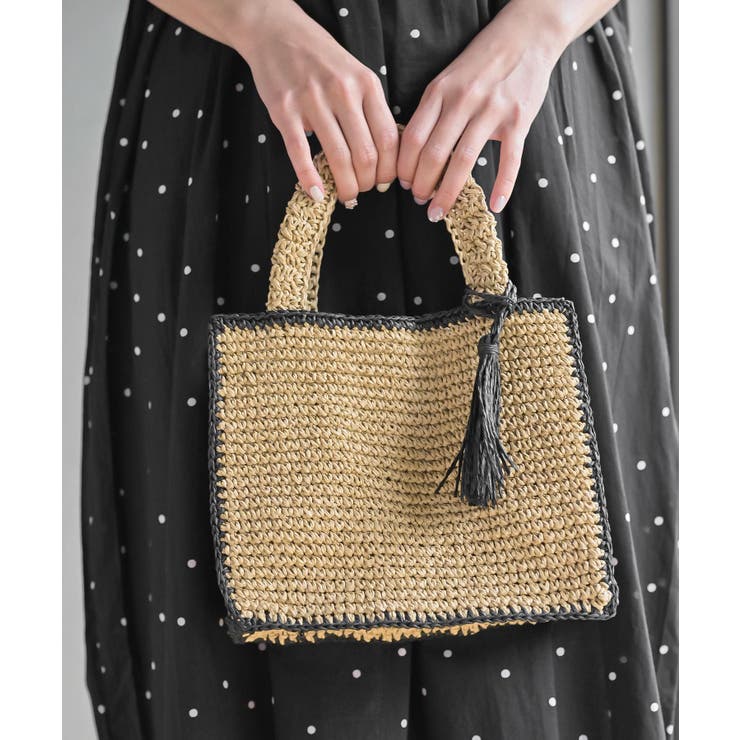 ベージュ | タッセル付き縁取りペーパーカゴバッグ | rps