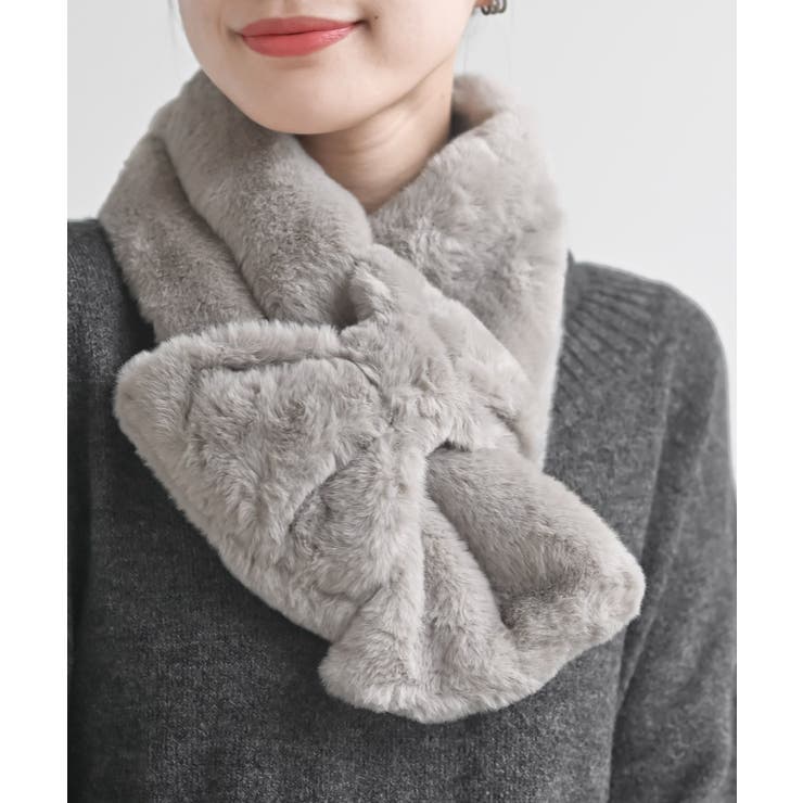 グレージュ | リボンフェイクファーマフラー | rps