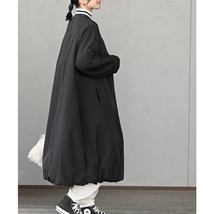 裾バルーン中綿ノーカラーロングコート[品番：RPSW0004239]｜rps