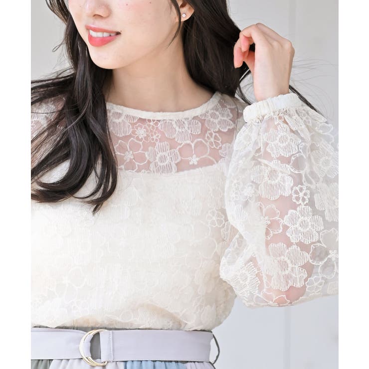 アナイ 2021年 レースオーガンジー 刺繍 カーディガン ホワイト 長袖