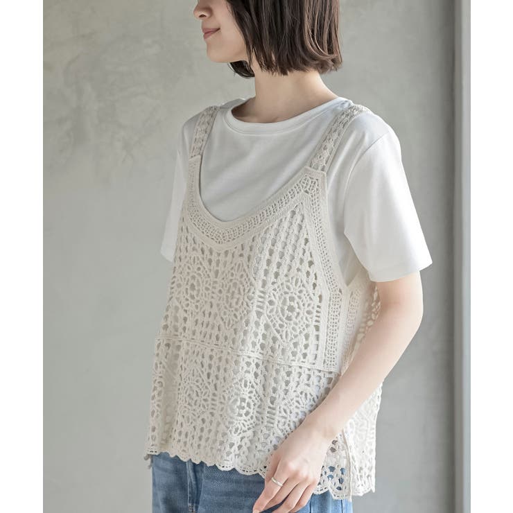 アイボリー | ＴシャツＳＥＴカギ針ビスチェアンサンブル | rps