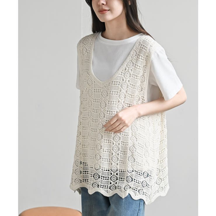 アイボリー2 | ＴシャツＳＥＴカギ針ビスチェアンサンブル２ | rps