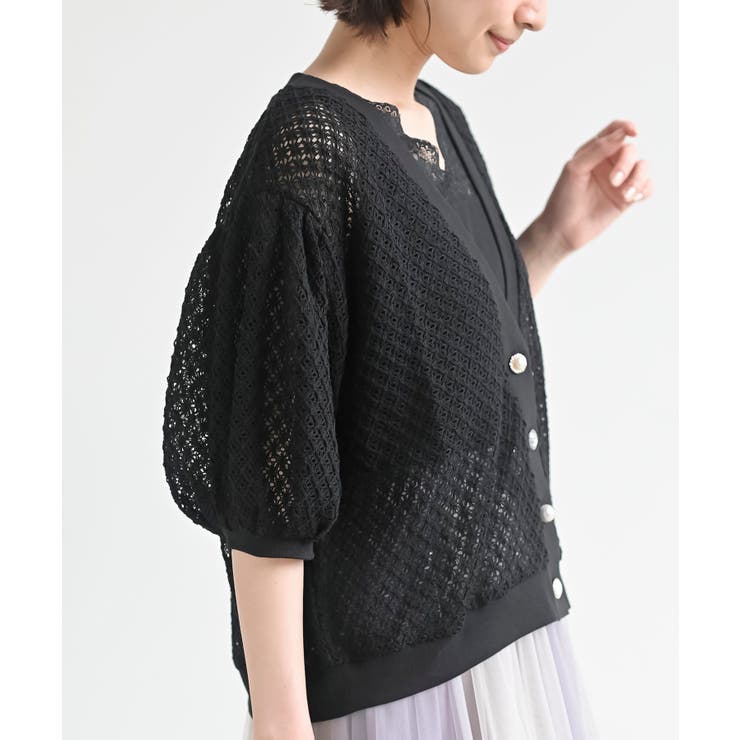 多釦ボリュームスリーブレースショートカーディガン | rps | 詳細画像25 