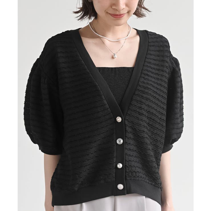 ブラック2 | 多釦ボリュームスリーブレースショートカーディガン | rps