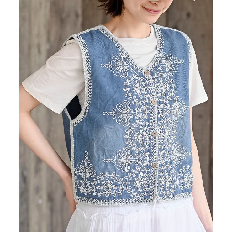 スパンコール刺繍デニムベスト[品番：RPSW0003812]｜rps（アール 