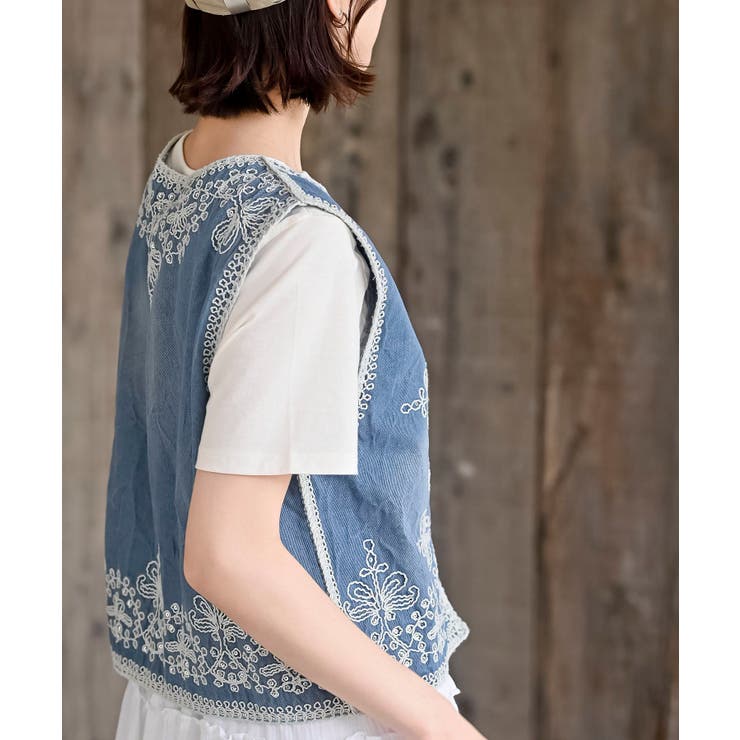 スパンコール刺繍デニムベスト[品番：RPSW0003812]｜rps（アール 