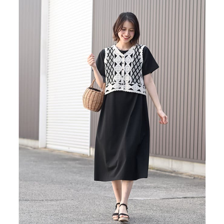 カギ針ベスト×Ｔシャツワンピースアンサンブル | rps | 詳細画像10 