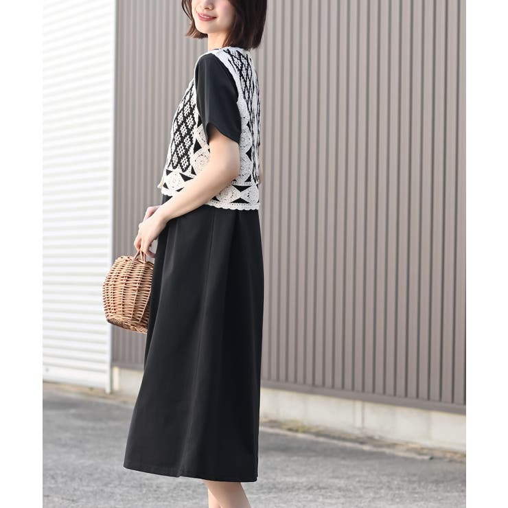 カギ針ベスト×Ｔシャツワンピースアンサンブル | rps | 詳細画像11 