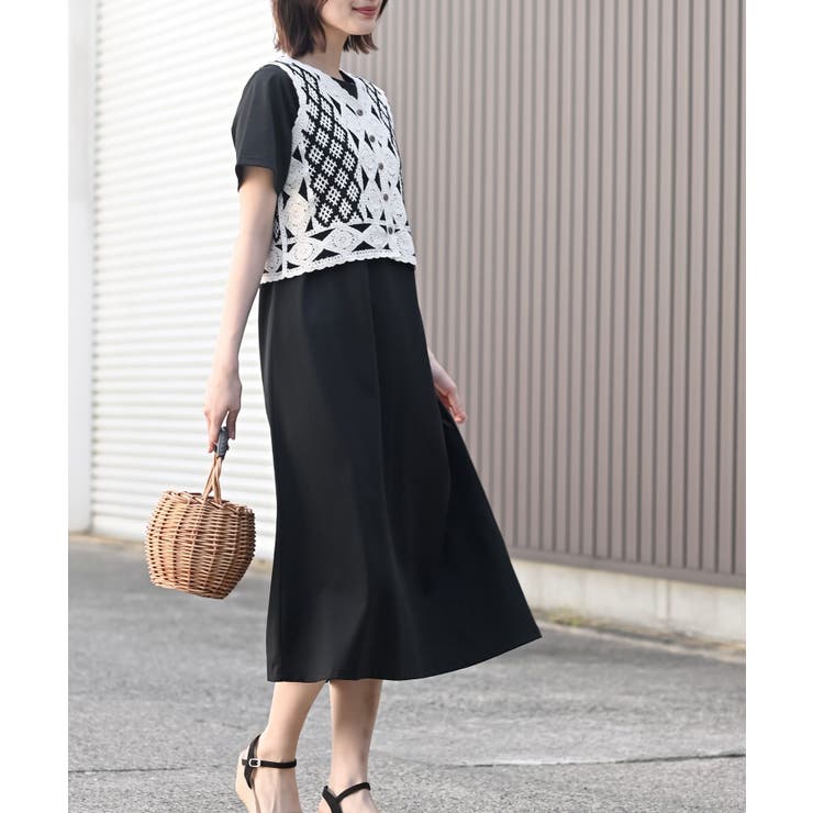 カギ針ベスト×Ｔシャツワンピースアンサンブル | rps | 詳細画像13 