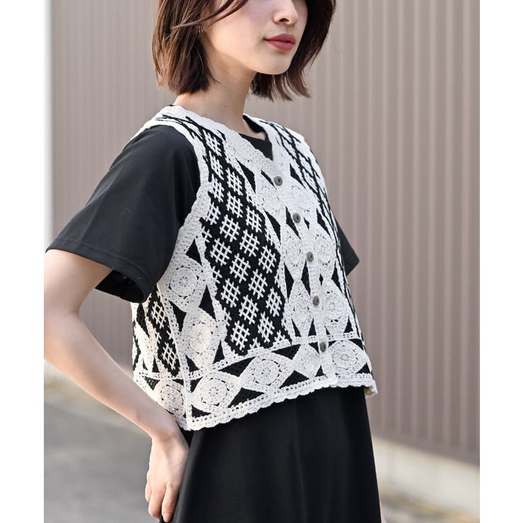 カギ針ベスト×Ｔシャツワンピースアンサンブル | rps | 詳細画像15 