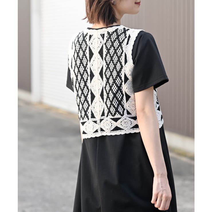 カギ針ベスト×Ｔシャツワンピースアンサンブル | rps | 詳細画像16 