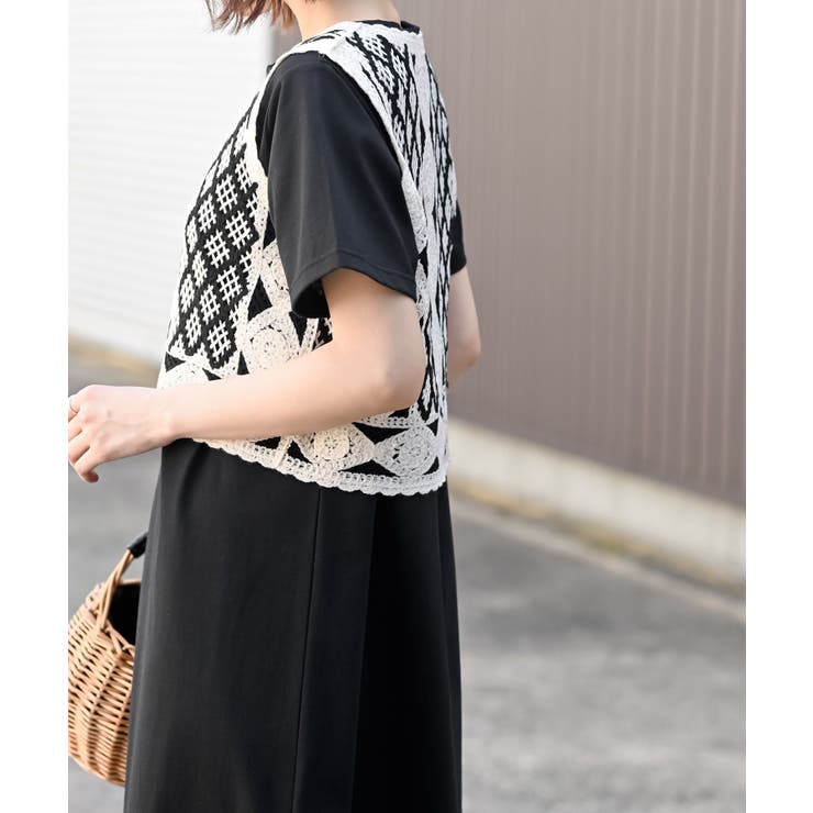 カギ針ベスト×Ｔシャツワンピースアンサンブル | rps | 詳細画像17 