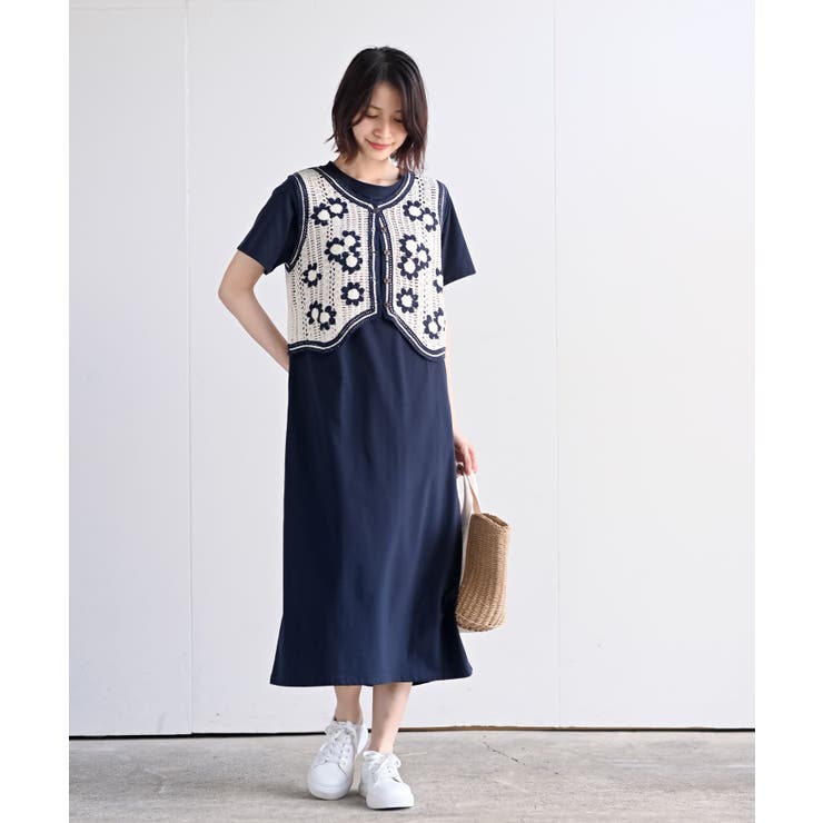 カギ針ベスト×Ｔシャツワンピースアンサンブル | rps | 詳細画像23 