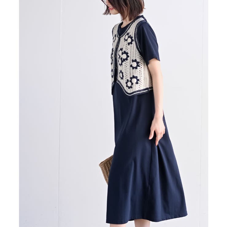 カギ針ベスト×Ｔシャツワンピースアンサンブル | rps | 詳細画像24 