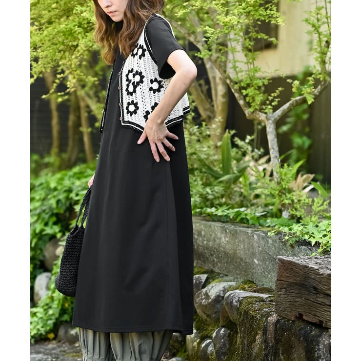 カギ針ベスト×Ｔシャツワンピースアンサンブル | rps | 詳細画像3 