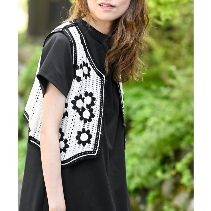 カギ針ベスト×Ｔシャツワンピースアンサンブル | rps | 詳細画像7 