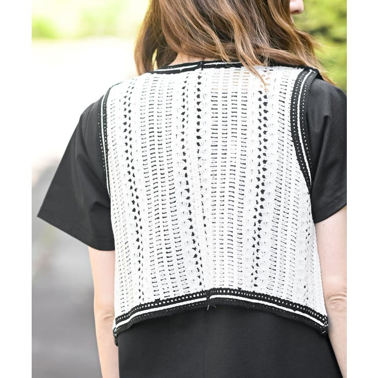 カギ針ベスト×Ｔシャツワンピースアンサンブル | rps | 詳細画像8 