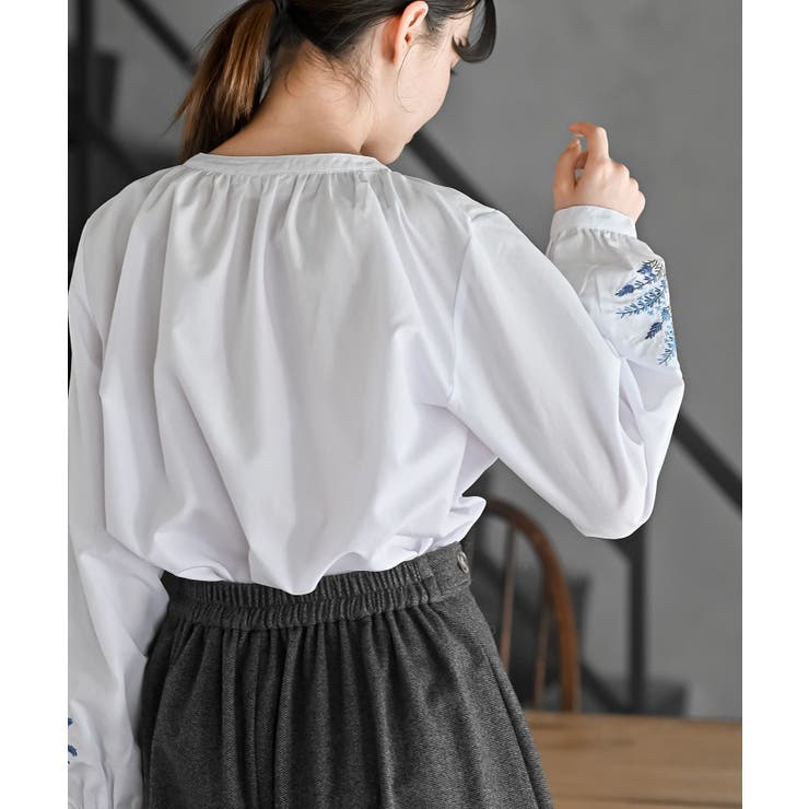 刺繍スリーブバンドカラーブラウス | rps | 詳細画像17 