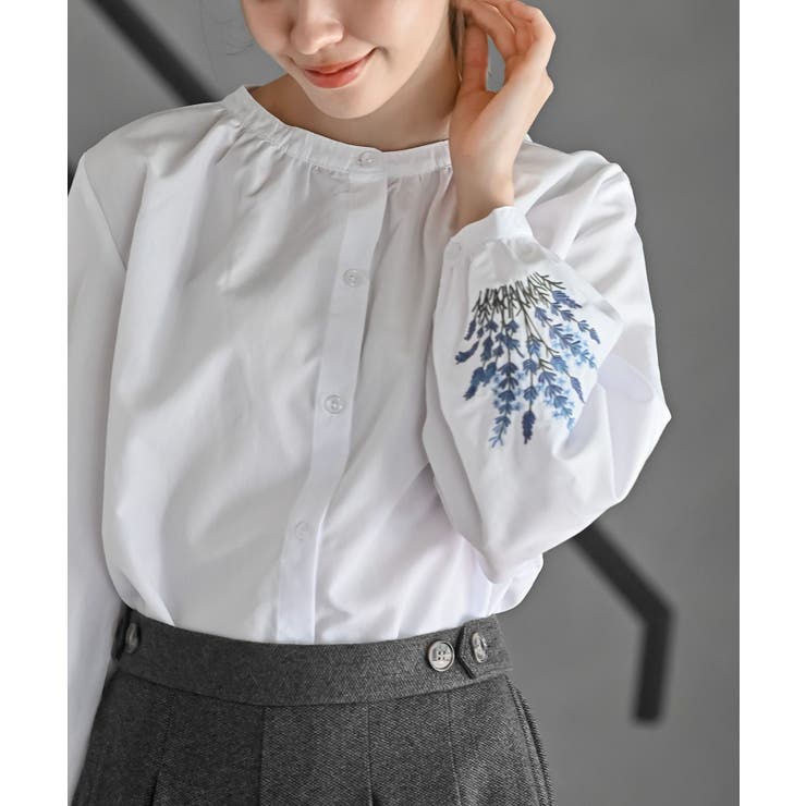 オフホワイト3 | 刺繍スリーブバンドカラーブラウス | rps